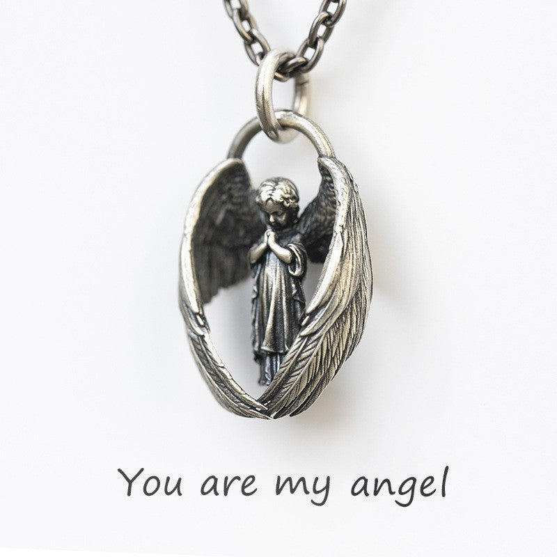Silver-Plated Anime Mecha Beautiful Girl Girl Pendant Necklace Men and Women Hip-Hop Rock Punk Trendy Jewelry Gift