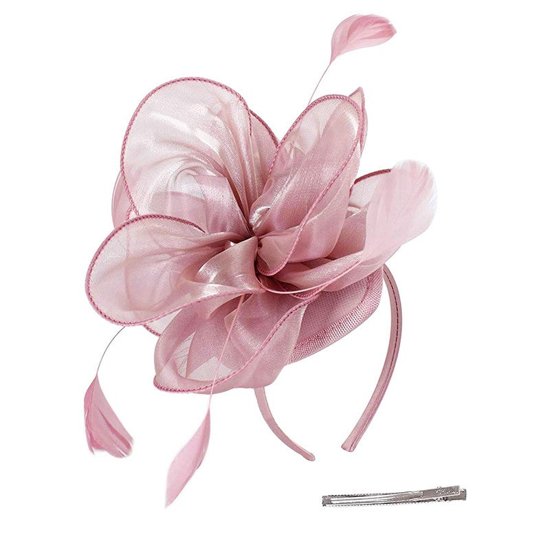 New Women's Organza Fascinators Feather Flower Kentucky Derby Hat Headdress Pillbox Hat for Wedding Tea Party Headwewar Clips