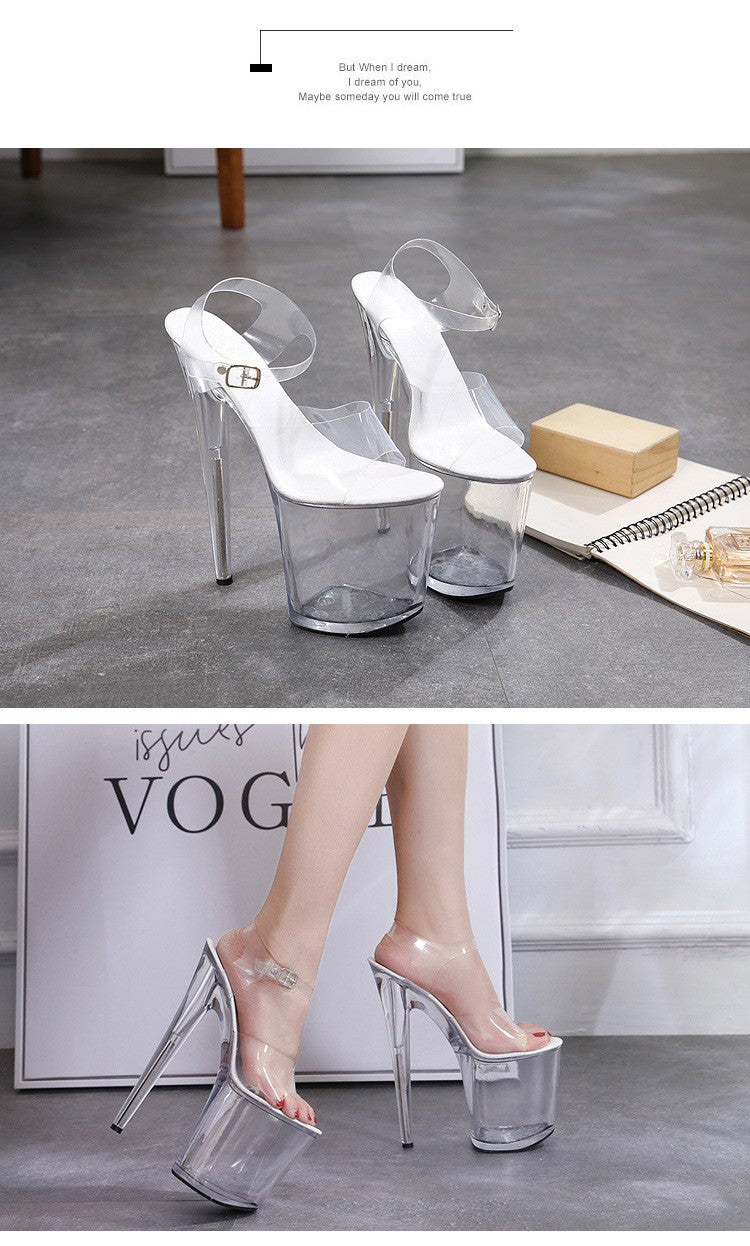 Summer Sandals Women 13 15 17 20cm High Heel Crystal Thin Heels Women Luxury Wedding Shoes Sexy Transparent Platform Sandals