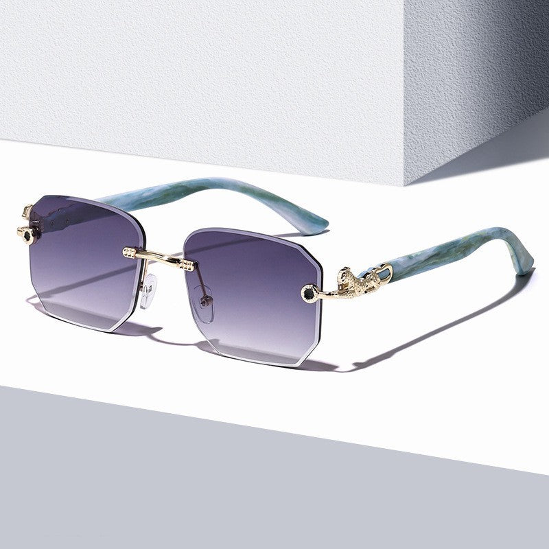 Square Sunglasses For Men Women Fashion Metal Leopard Head Rimless Eyewear Travel And Driving Shades Oculos De Sol UV400