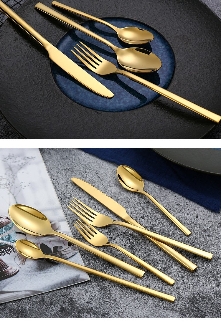 Western Tableware Black Dinnerware Set 6 Pieces Cutlery Set Stainless Steel Knife Fork IceTea Spoon Party Classic Silverware Set