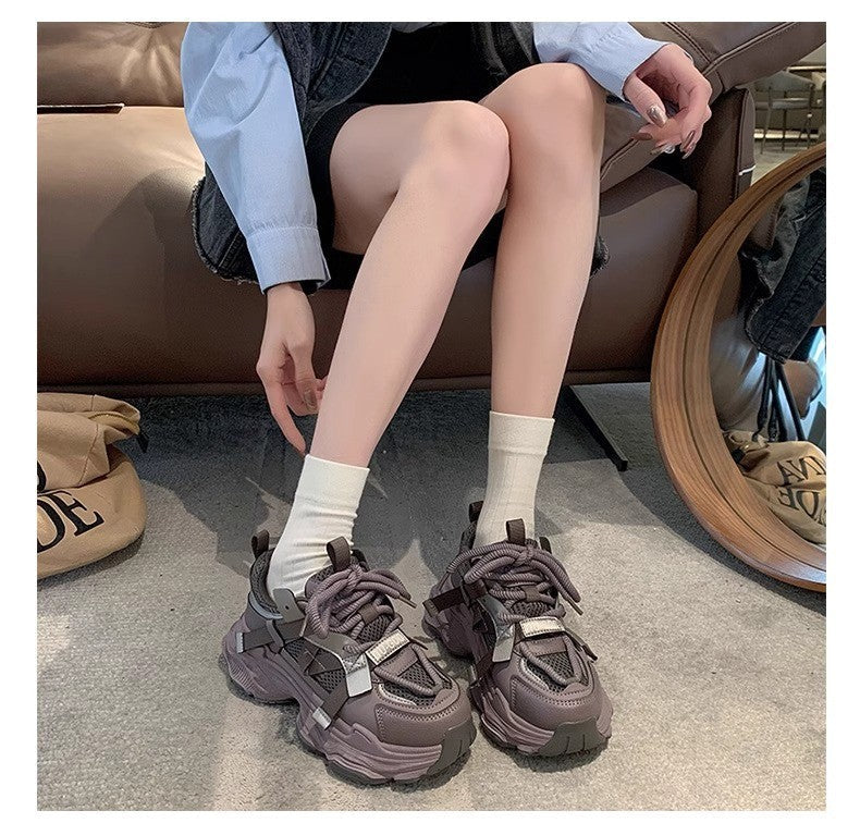 Women's Chunky Sneakers Breathable Mesh Platform Sports Shoes Woman Fashion Lace Up Thick Sole Casual Shoes Mujer