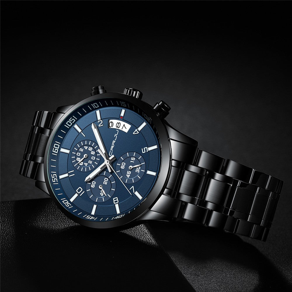 CRRJU Men Quartz Wristwatches Luxury Brand Sporty Chronograph Watches with 316 Stainless Steel Luminous Hands Male Clock Red