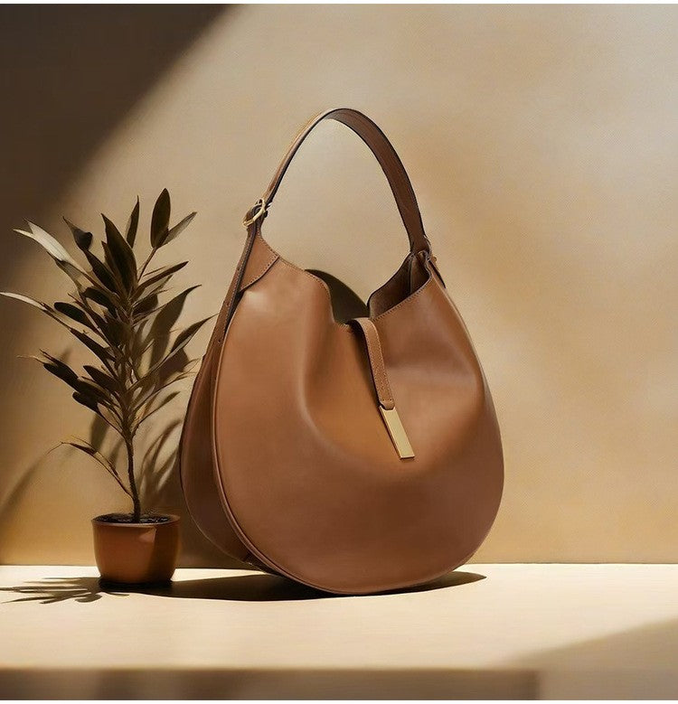 New Fashionable Women's Underarm Bag, Leather Riding Style Brown/Black Crossbody Bag Crescent Bag Travel Bag