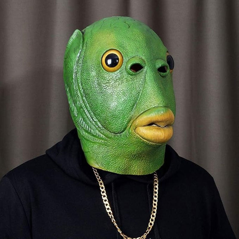 Cospaly Green Fish headed Monster Mask Murloc Hair Mask Fish Headgear Cute and Funny Mask for Halloween Carnival Costume Party