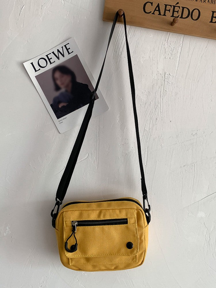 Women Canvas Handbags Korean Mini Student Bag Cell Phone Simple Small Crossbody Casual Ladies Zipper Shoulder Bag