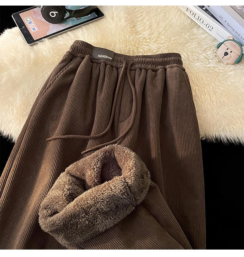 Velvet high waisted wide leg pants women winter new streetwear thickened lambskin corduroy pants lazy joggers women casual pants