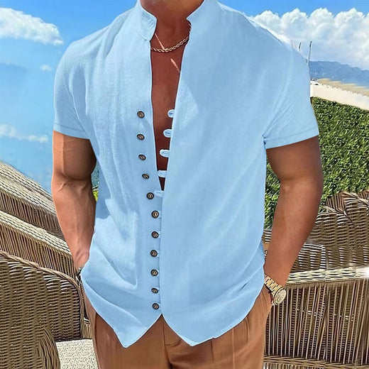 Summer Short Sleeve Shirts For Men White Formal Shirt Social Dress Shirts Casual Cotton Linen Tops Beach Blouses Man Clothing