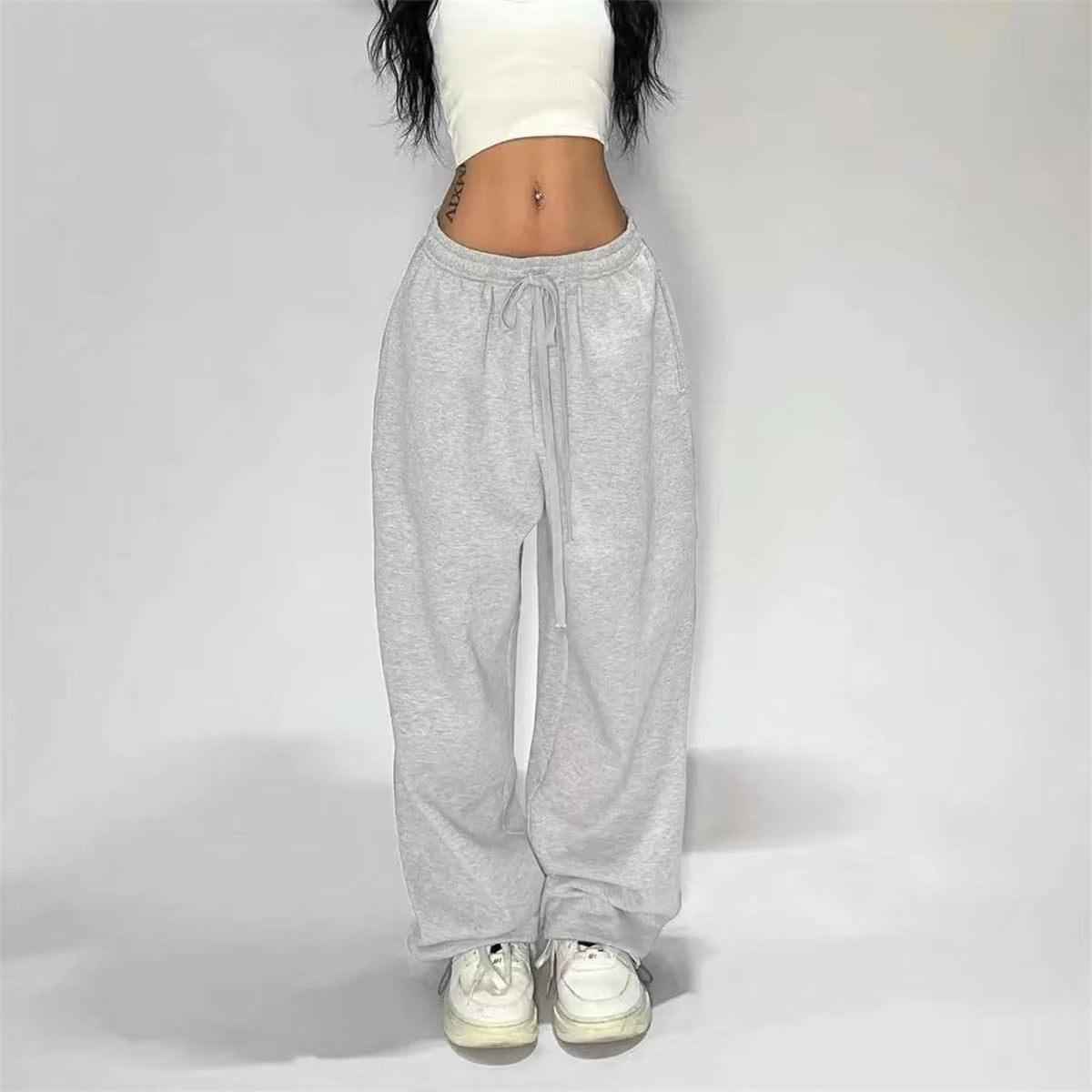 Casual Solid Sweatpants For Women High Waist Lace Up Loose Joggers Pant Classic Baggy Streetwear Female Sport Dance Trouser Y2K