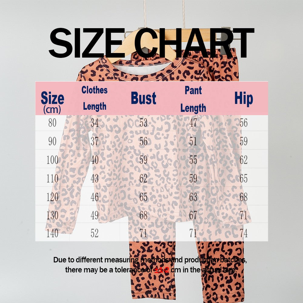 New Kids' Pajama Set Fashion Cute Leopard Print Spring Autumn Girls' Long Sleeve Long Pants Velvet Sleepwear Children's Clothing