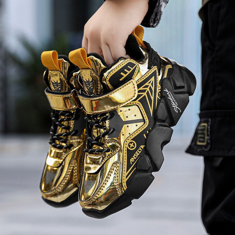 Winter Children's Fashion Sports Shoes Leather Boys' Running Sneakers Flat Casual Walking Shoes Warm Lightweight Outdoor Boots
