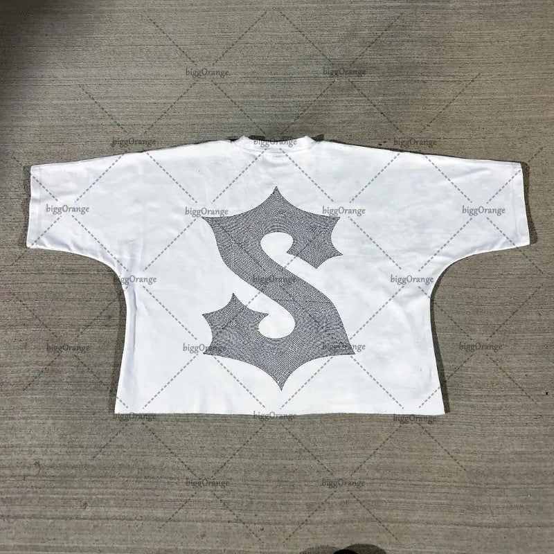 American Hip-hop Anime Print Oversized T-shirt Men Retro Trendy Streetwear Top Pure Cotton Round Neck Casual Loose Short Sleeves