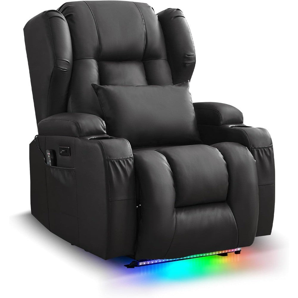 Recliner Chair for Adults, Power Reclining Sofa Chair Home Theater Seating with Vibration Massage and Heat, LED Ambient Light