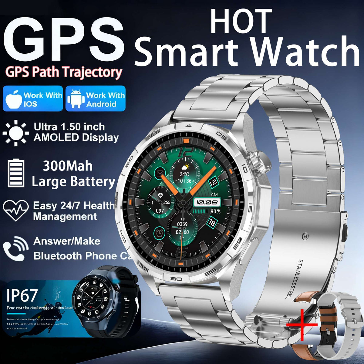 2026New Original fitness Watch G T6 Pro Smart Watch 1.50"HD AMOLED Screen GPS track Heart Rate Bluetooth Call Smartwatch for Men