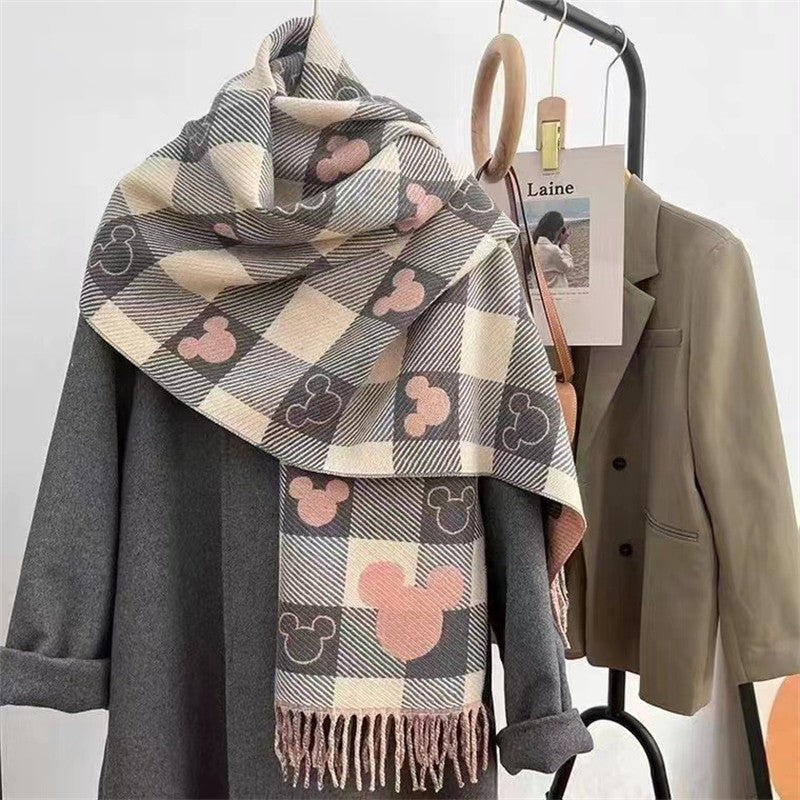 NEW Disney Mickey Women's Scarf Cute Cartoon Mickey Girls Soft Cashmere Scarf Autumn and Winter Warm Fashion Holiday Gifts