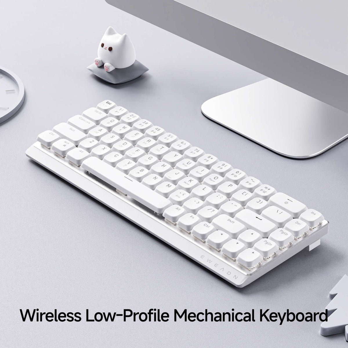 EWEADN Tri-Mode Ergonomic Wireless Gaming Keyboard,BT/2.4G/Wired,Low Profile Switch,Screen Display,Silent,Knob, for PC/Laptop