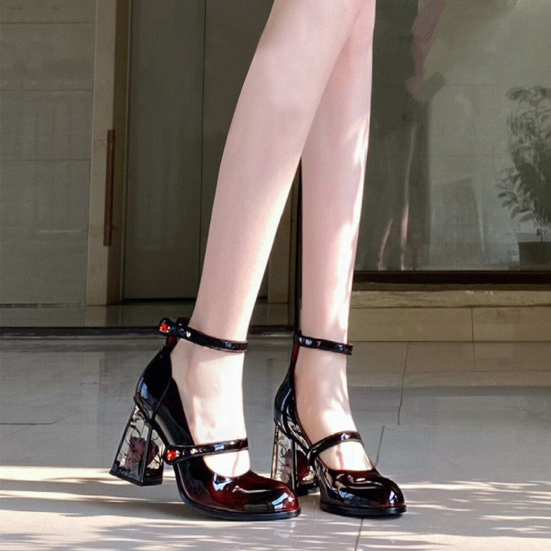 2025 Womens Plus-Size Mary Jane Shoes French Retro Chunky Heel Pumps Rose Square Heel Comfort Cushion for Casual Elegant Styling