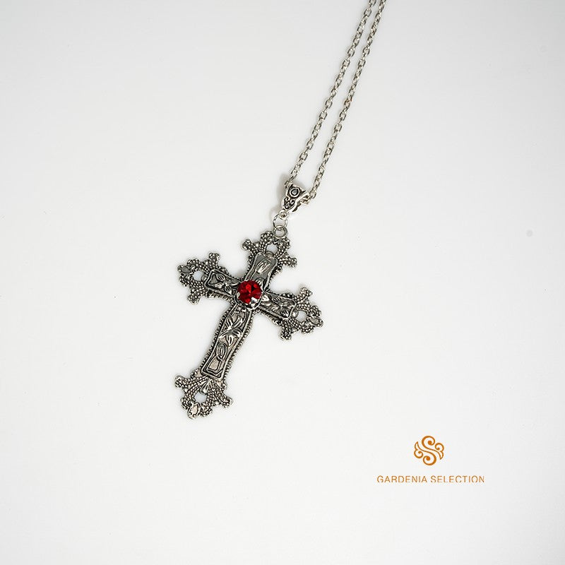 Punk Crystal Cross Pendant Necklace Gothic Clavicle Necklace Aesthetic Jewelry Men's Women's Party Gifts