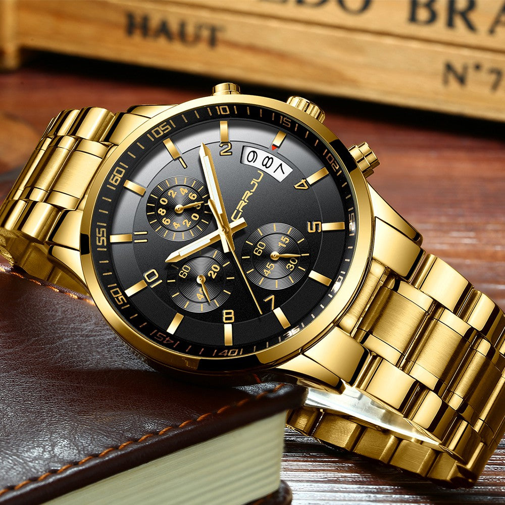 CRRJU Men Quartz Wristwatches Luxury Brand Sporty Chronograph Watches with 316 Stainless Steel Luminous Hands Male Clock Red