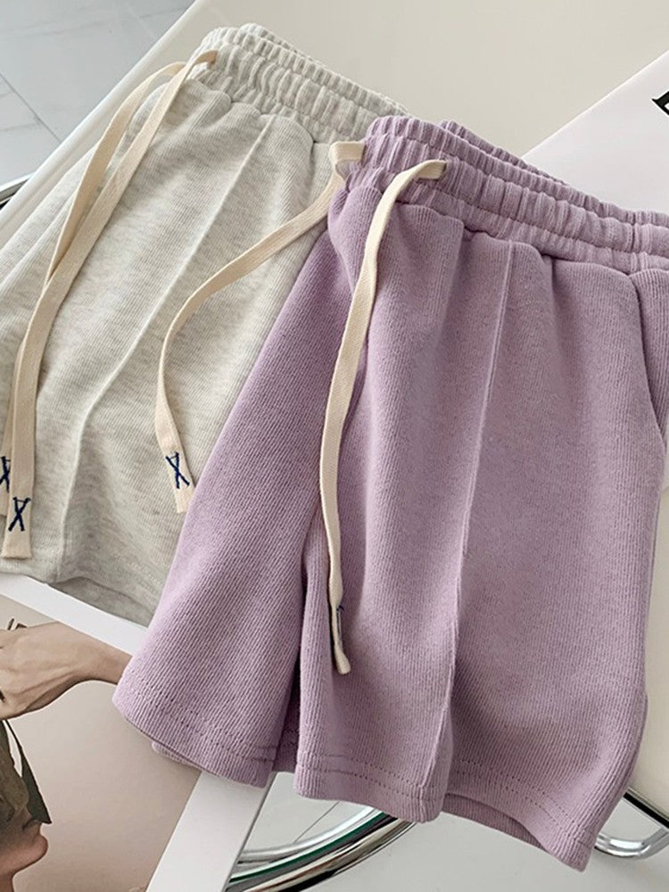 AOSSVIAO 2025 Summer Shorts Women Elasticity Lovely Girls Korean Style Sweet Students Harajuku Simple Pure Gray Trousers Female