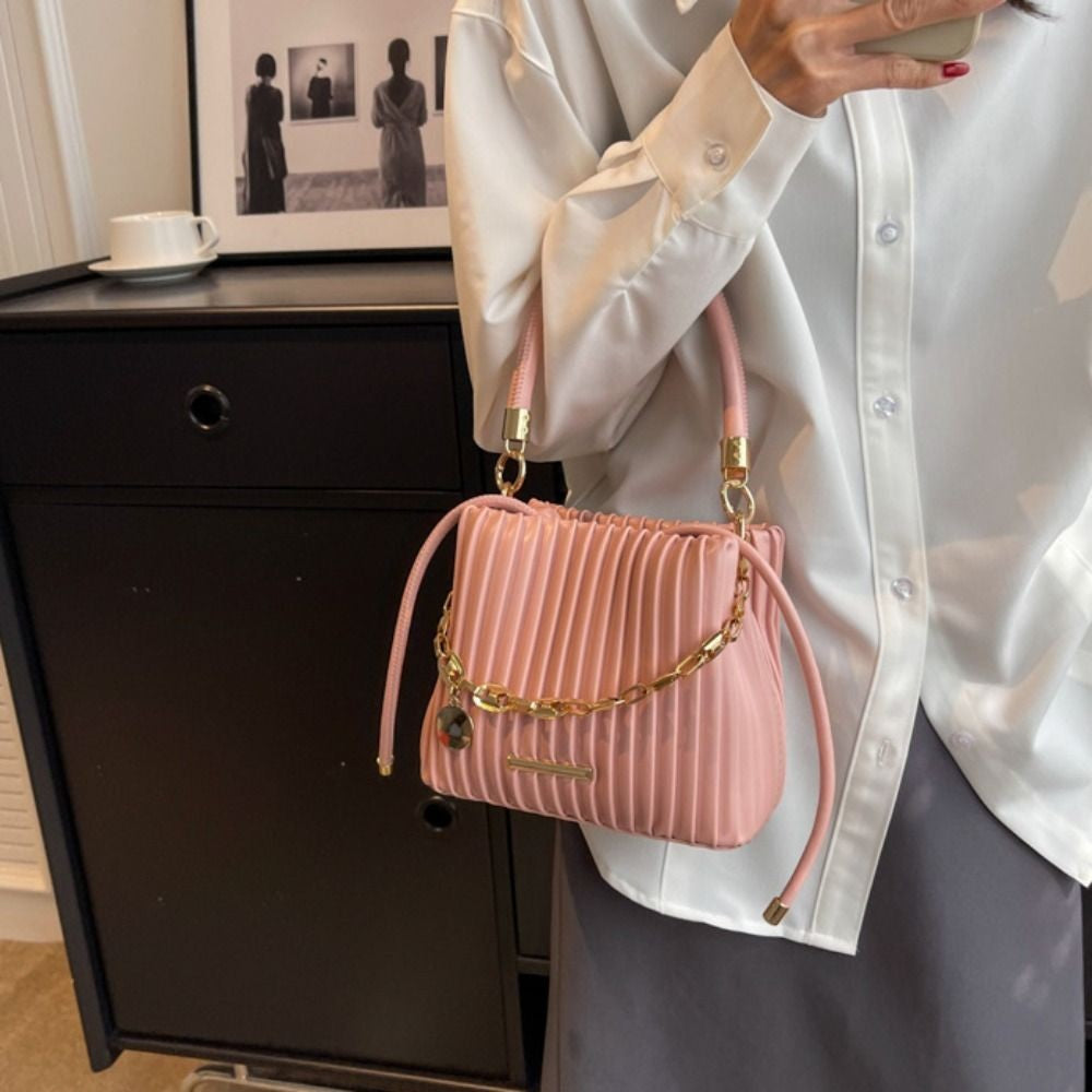 Unique Pleated Design Crossbody Bag Chain Shoulder Elegant Shoulder Purse Stylish Bucket Bag Versatile Style