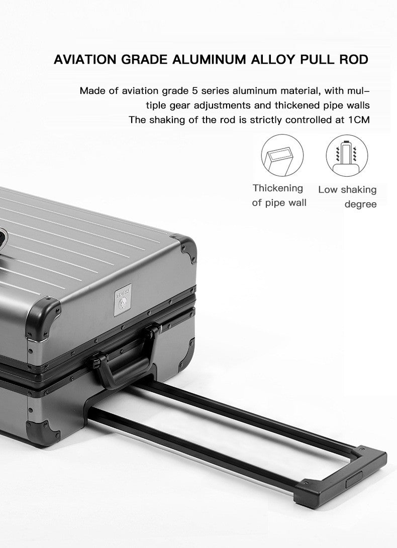 All-aluminum-magnesium alloy suitcase: women's 24-inch aluminum-framed swivel trolley case, men's 20-inch boarding travel metal