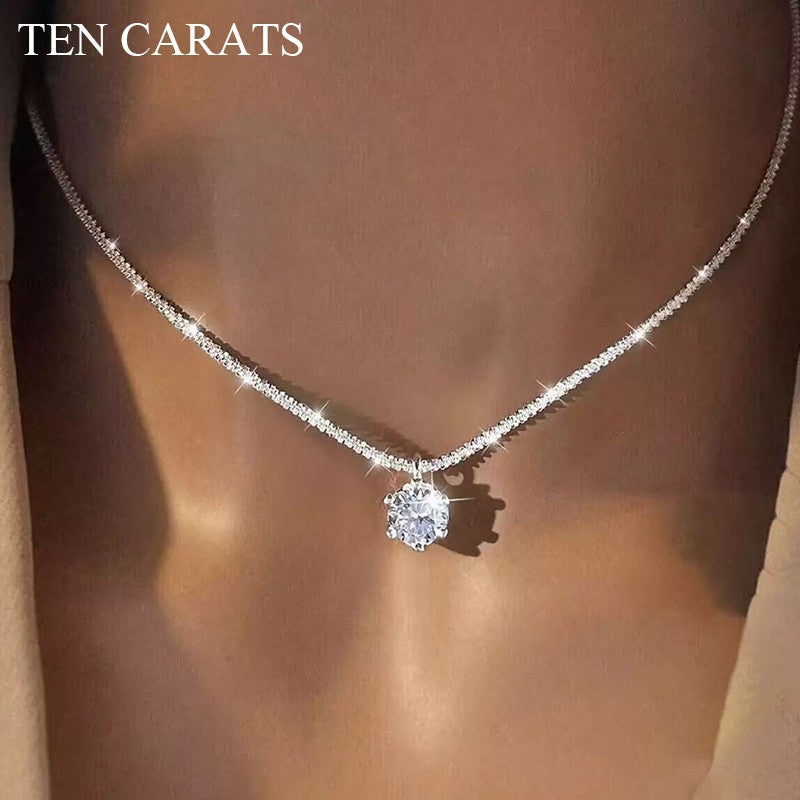 TEN CARATS s925 Sterling Silver VVS1 Moissanite Classic Crown Necklace for Women Gift GRA Certified Jewelry free delivery
