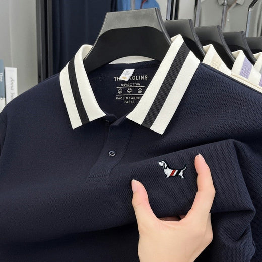Men's 100% Cotton Original Design Printed Long Sleeved Polo Shirt Spring Autumn Simple Fashion Business Lapel T-shirt Men's Wear