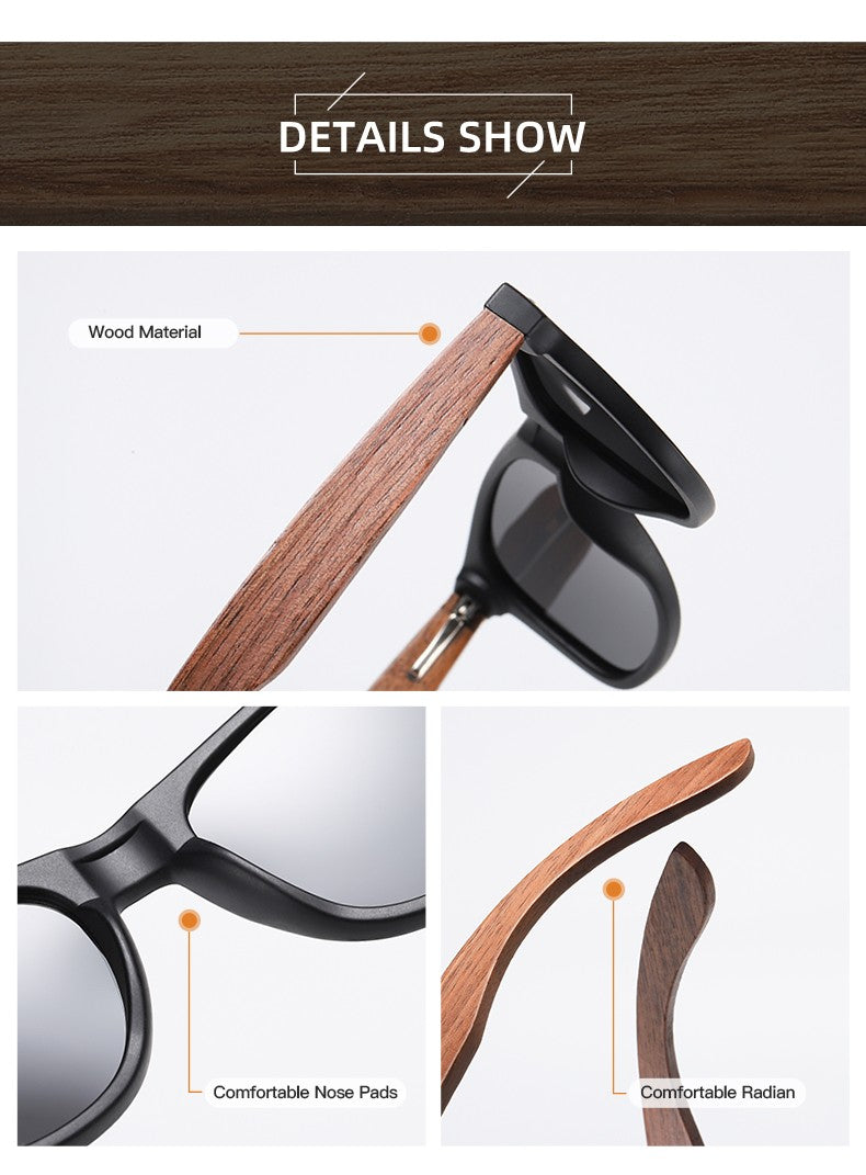 GM Environment-Friendly Retro Walnut Wood Sunglasses UV400 Polarized Bamboo Sunglasses Men's Fashion Trendy Anti Blue Lens 7061h