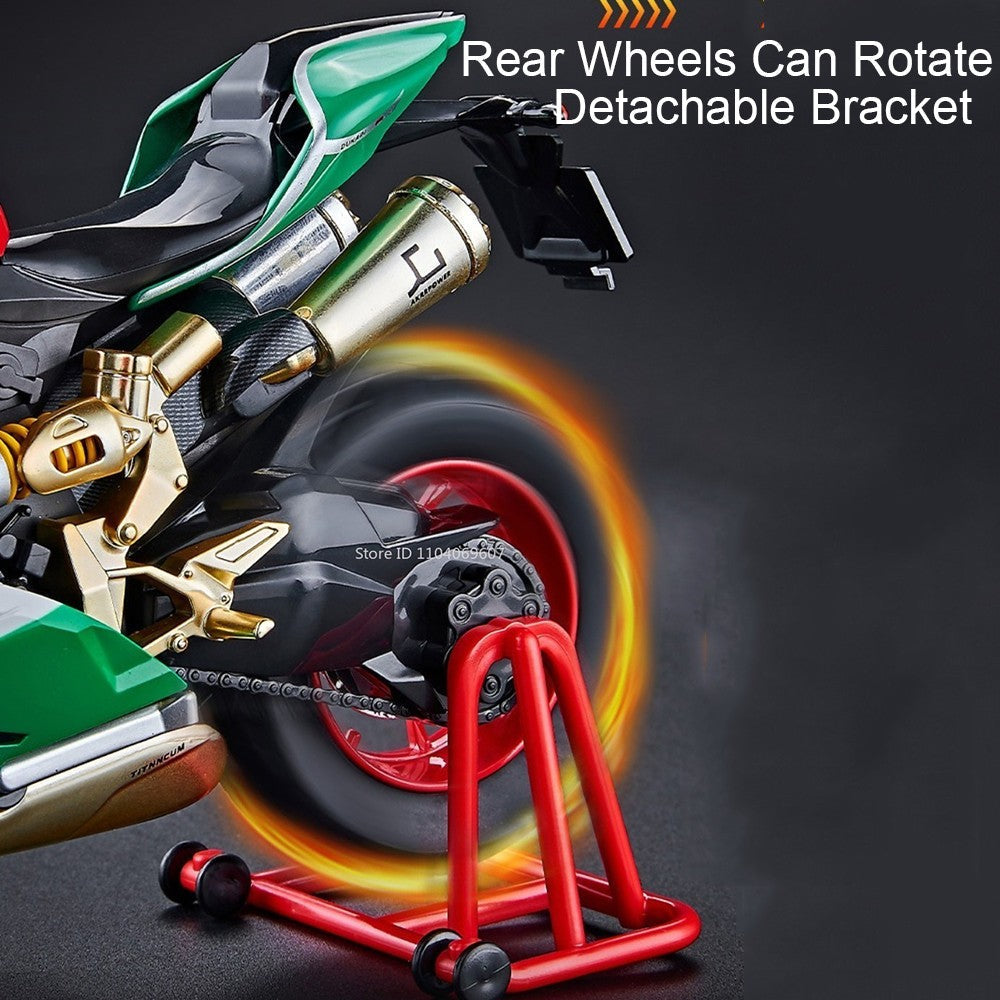 1:9 Scale 1299 V4S Miniature Motorbike Toy Models Alloy Diecast Sound Light Shock Absorption Ornament Motorcycles for Kids Gifts