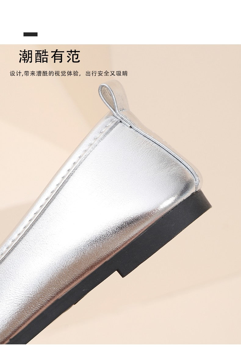 Elegant Girls Shoes Metal Colored Princess Casual Flats Soft Mary Jane Shoe Children Gold Silver Classic Ballet Flats Shoe 26-37