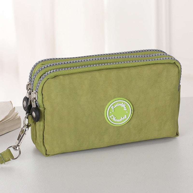 Daily multi-functional ladies handbag three-layer zipper large capacity mobile phone bag pure color coin purse key storage bag