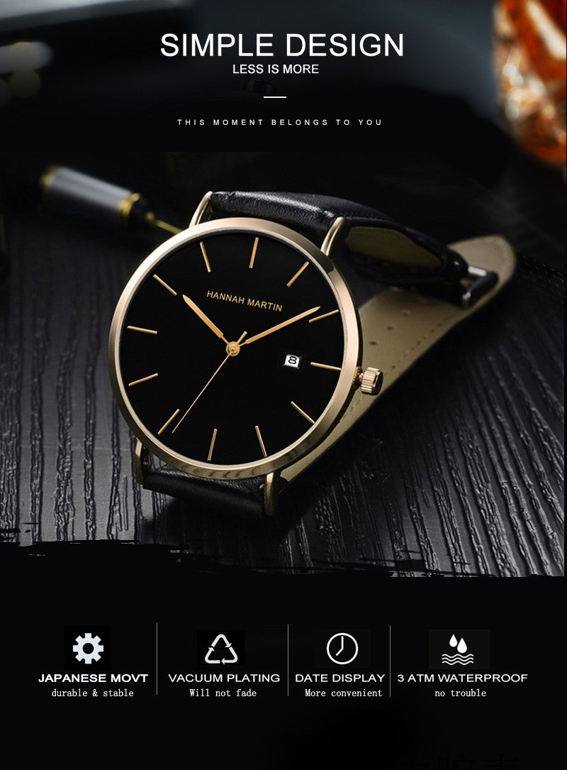 Classic Bauhaus Design Men Watch Dark Blue Japan Quartz Waterproof Stainless Steel Fashion Business Calendar Ultra Thin Watches
