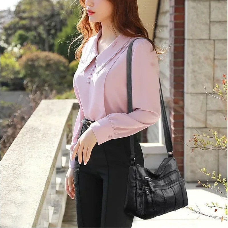 Fashion Soft Leather Crossbody Bags for Women 2025 Casual Female Multi Pocket Messenger Bags Retro Handbags Ladies Shoulder Bags