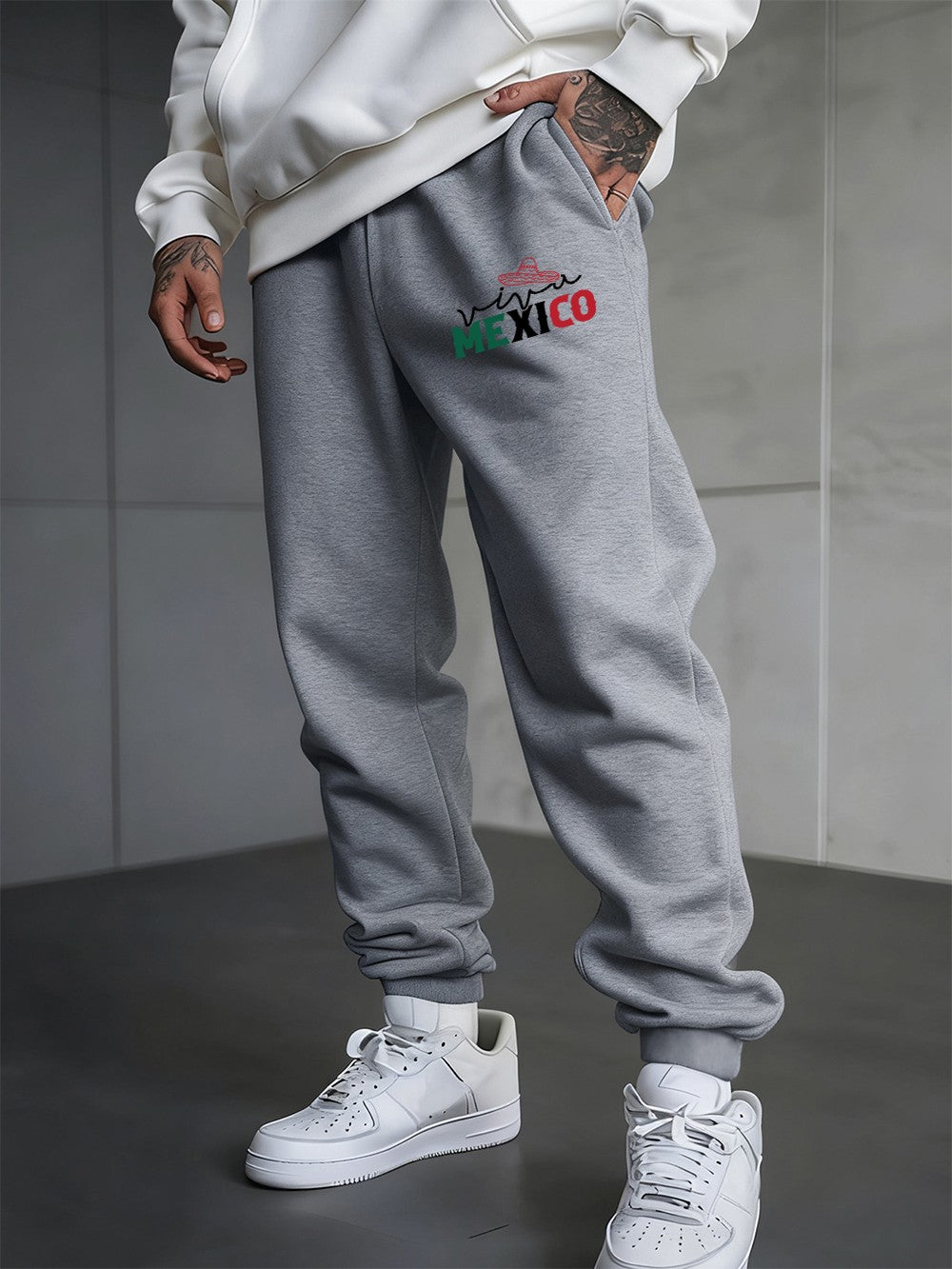 Mexico Creative Letter Prints Sweatpants Mens Casual Trousers Elastic Waist Loose Pocket Jogger Pants Autumn Fleece Warm Clothes