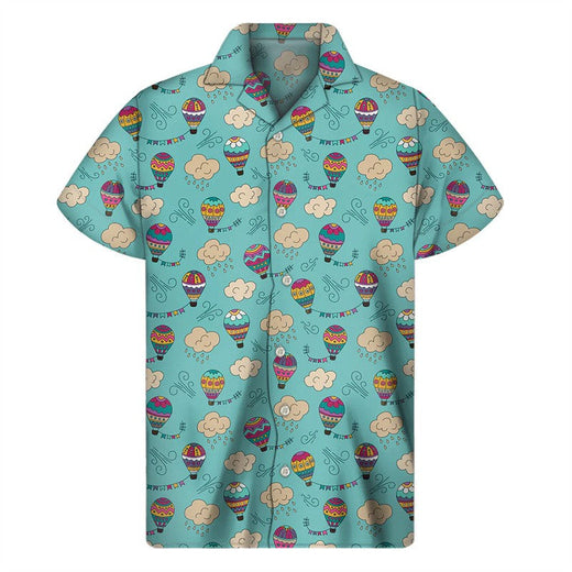 Cartoon Air Balloon 3D Print Hawaiian Shirt Men Summer Cool Lapel Shirts Fashion Short Sleeve Tops Oversized Button Blouse