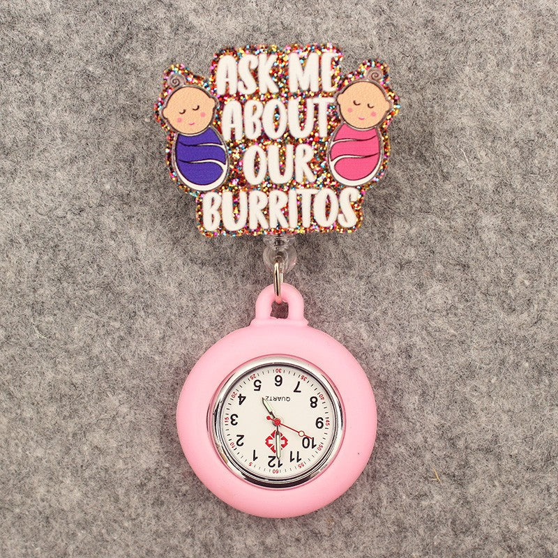 Glitter Acrylic Hospital Acrylic Heart Stethoscope Lovely Nurse Doctor Alligator Clip Pocket Watches Medical Hang Clock Gift