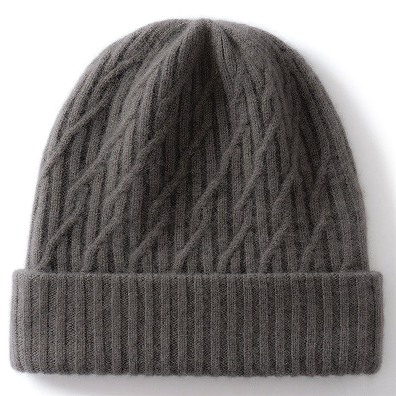 Autumn Winter 100% Cashmere Hat Double Layer Thickened Reversible Cold-Proof Unisex Knitted Wool Hat Versatile Ear Protection