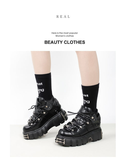 2025 New Brand Punk Style Women Shoes Lace-up heel height 6CM Platform Shoes Woman Rock Boots Metal Decor Woman Sneakers