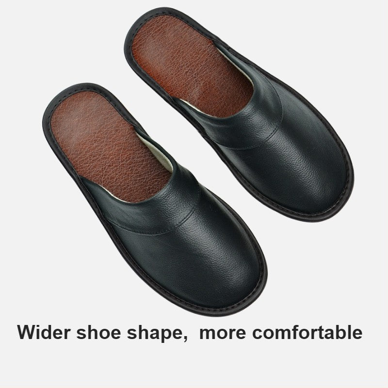 Big sizeGenuine Cow Leather Slippers Homes in indoor slipper Spring Autumn men women elderly non-slip casual single Slides shoes