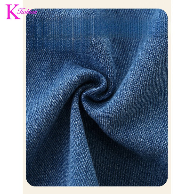 New Girls' Dress Round Neck Children's Princess Dress Denim Fabric Toddler Kids Clothing 4-8Y