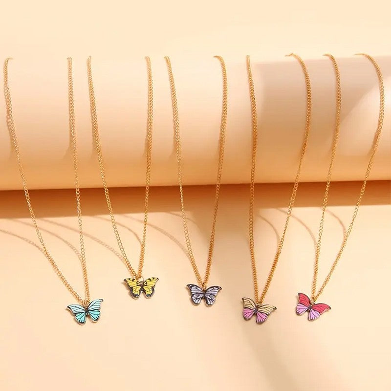 5 Pcs Fashion Boho Colorful Butterfly Necklaces Set for Women Korea Style Pendant Necklace Cute Jewelry Gift Wholesale 2024 New