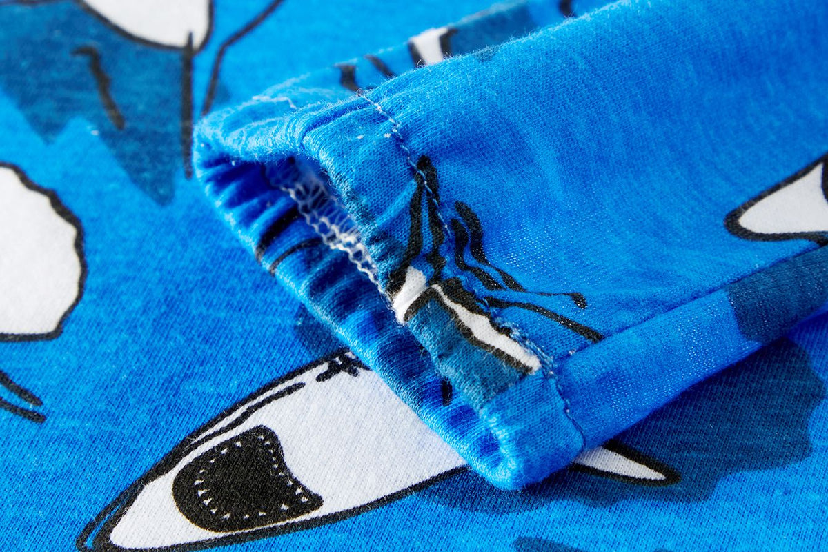 Age 1-8 Kids Sleepwear 4 Seasons Cotton Full Print Cartoon Shark Pajamas Boys Daily Basic Long Sleeved Soft Loungwear Set