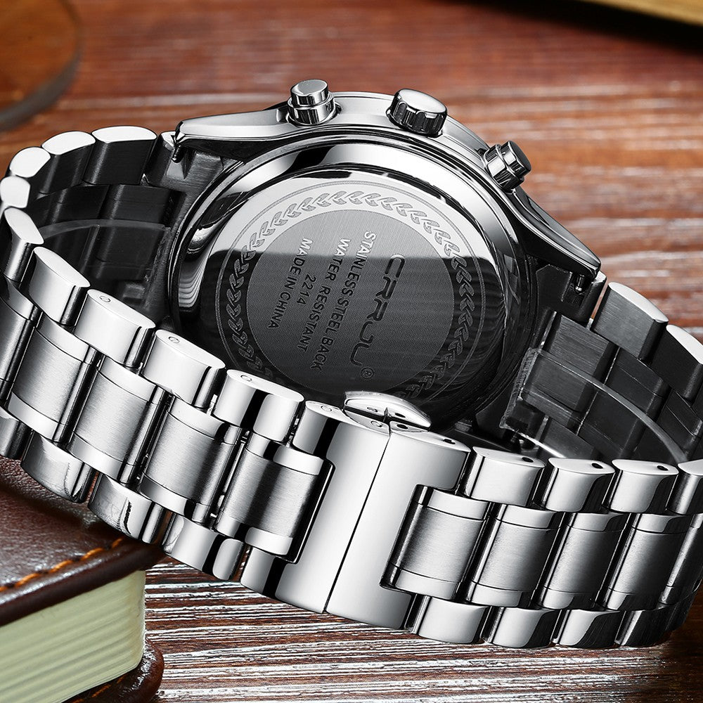 CRRJU Men Quartz Wristwatches Luxury Brand Sporty Chronograph Watches with 316 Stainless Steel Luminous Hands Male Clock Red