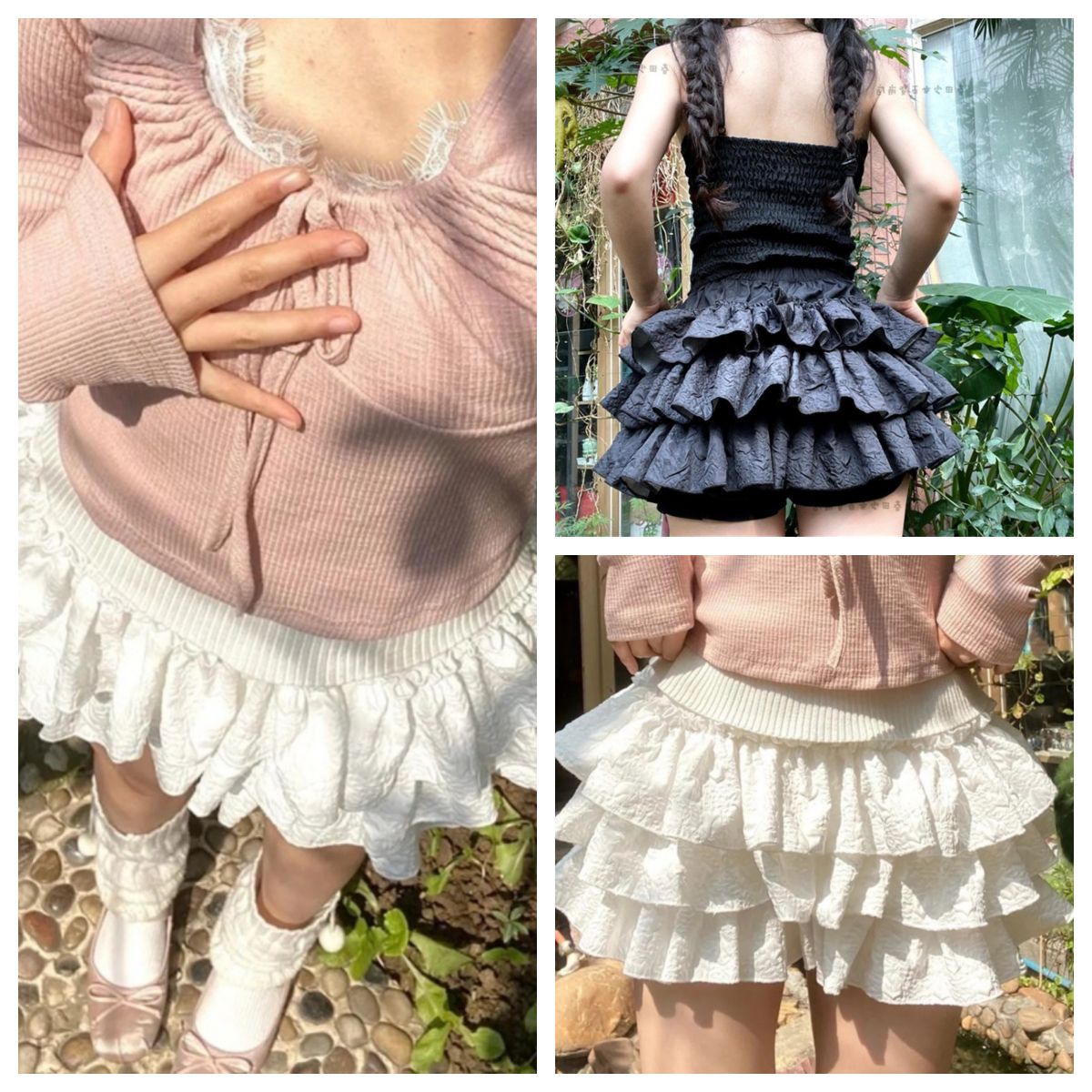 Kawaii Ball Gown Short Skirt Pleated Ruffles Layered High Waist Solid Mini Cake Skirts Lolita Girl Sweet Cute Elastic Waist Y2K