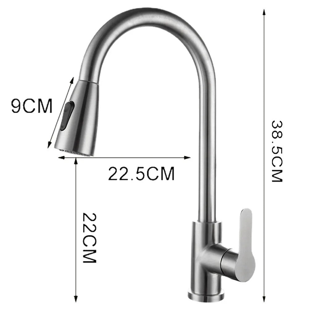Kitchen Faucets Brushed Nickel Pull Out Kitchen Sink Water Tap Deck Mounted Mixer Stream Sprayer Head Hot Cold Taps Sliver