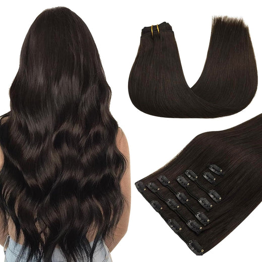 22 Inch Long straight Black Clip in Hair Extensions 130G 7pcs Synthetic Clip in Hair Extensions