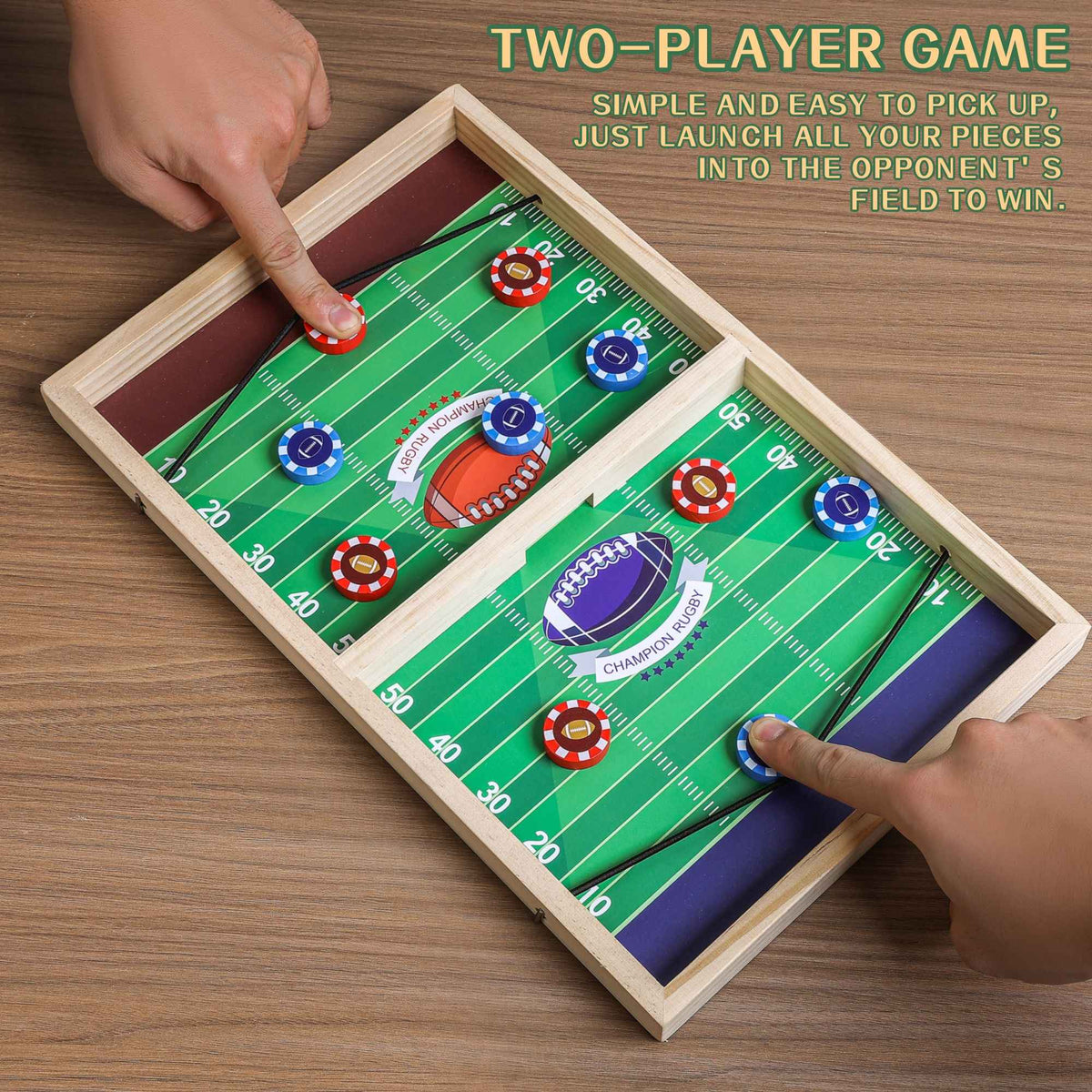 AIUAZA Rugby Fast Classic Slingshot Puck Game Wooden Air Hockey Board Games for Family Game Night or Friends Party,Table Games