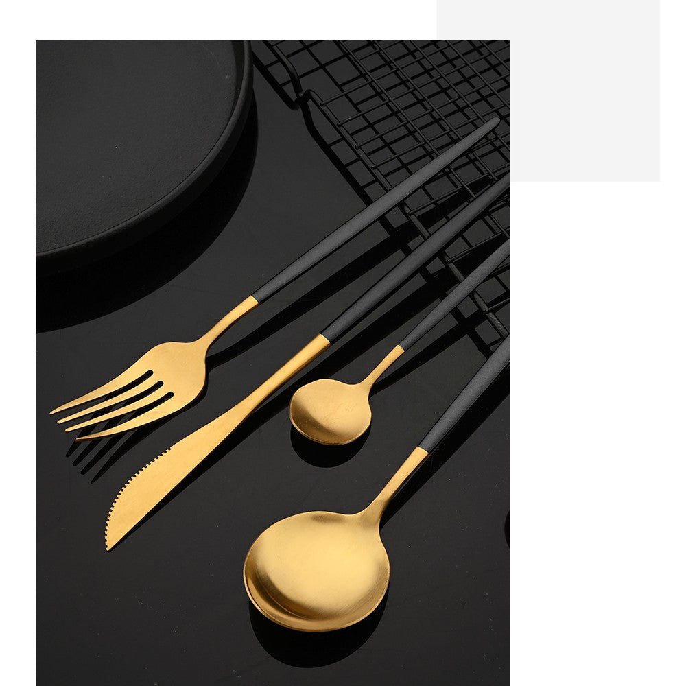 Tableware Stainless Steel Black Gold Flatware Cutlery Set Dinnerware Dinner Knife Coffee Spoon Fork Salad Fork Spoon Silverware