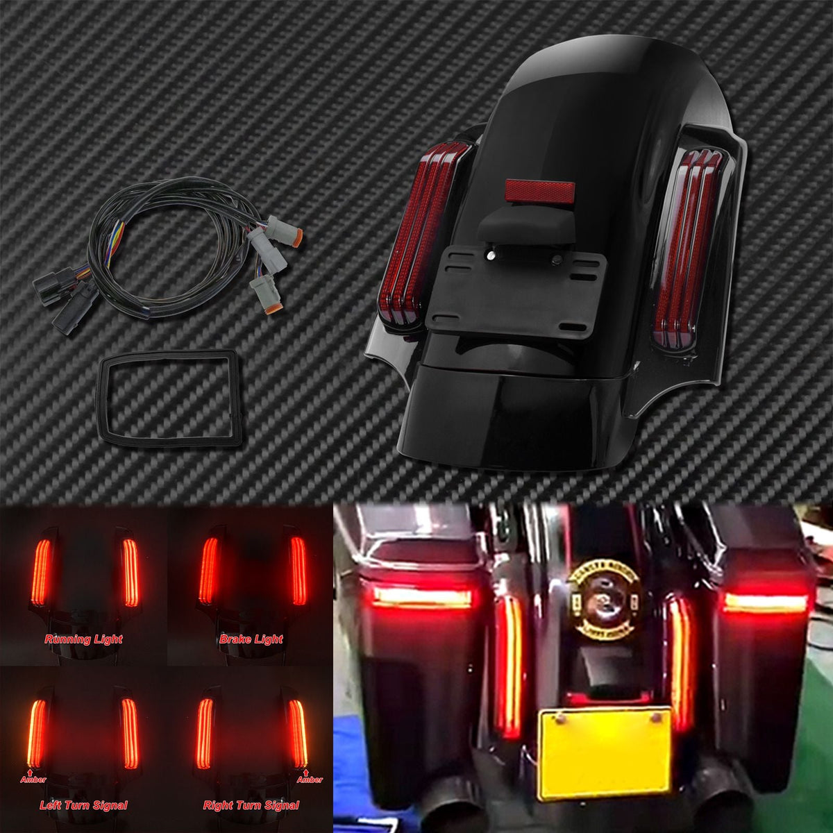 Motorcycle Rear Fender System Extension LED Fascia Set For Harley Touring 2009-2024 CVO Road Street Glide FLHR Ultra Limited